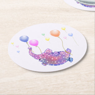 Dessous-de-verre Rond En Papier Flying Elephant Funny Dessous de verre papier