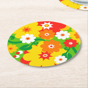 Dessous-de-verre Rond En Papier Fond d'écran Funky Flower Power