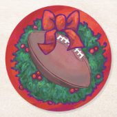 Dessous-de-verre Rond En Papier Football de couronne de Noël en rouge (Devant)
