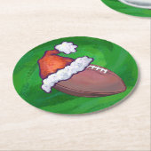 Dessous-de-verre Rond En Papier Football de Santa Hat sur Vert (Incliné)