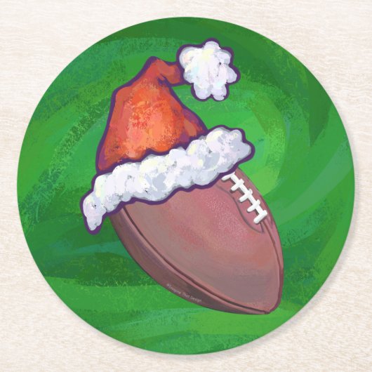 Dessous-de-verre Rond En Papier Football de Santa Hat sur Vert (Devant)