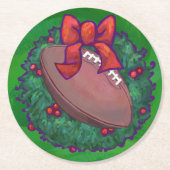 Dessous-de-verre Rond En Papier Football en couronne de Noël sur vert (Devant)