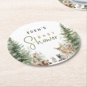Dessous-de-verre Rond En Papier Forêt Bois Animaux Baby shower mignon (Incliné)