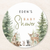 Dessous-de-verre Rond En Papier Forêt Bois Animaux Baby shower mignon (Devant)