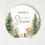 Dessous-de-verre Rond En Papier Forêt Bois Animaux Baby shower mignon<br><div class="desc">Présentez notre dessous de verre en papier rond à baby shower mignon animaux de forêt - parfait pour une célébration mignonne et fantasque! Doté d'un thème moderne de forêt aquarelle avec d'adorables créatures comme le renard, l'ours brun, le lapin et le cerf, il est parfait pour une douche sans rapport...</div>