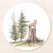 Dessous-de-verre Rond En Papier Forêt d'animaux des bois | Baby shower Fox (Devant)