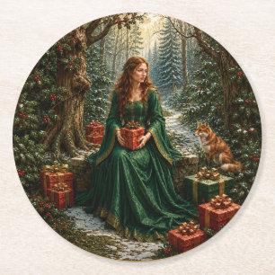 Dessous-de-verre Rond En Papier Forêt de Noël Enchantée