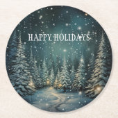 Dessous-de-verre Rond En Papier Forêt d'hiver (Devant)