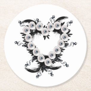 Dessous-de-verre Rond En Papier Forme de coeur en plume et perle noire
