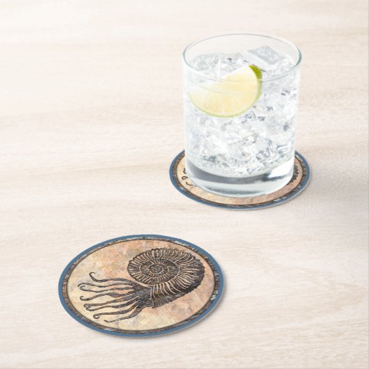 Dessous-de-verre Rond En Papier Fossile ammonite (En situation)