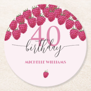 Dessous-de-verre Rond En Papier Framboise Rose Art Calligraphié Anniversaire Aquar