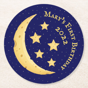 Dessous-de-verre Rond En Papier Fromage Lune et Étoiles Personnalisé