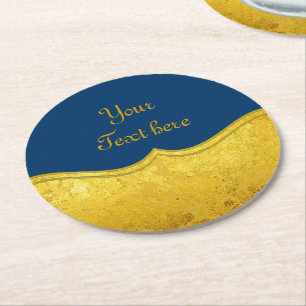 Dessous-de-verre Rond En Papier Frontière PURE de FEUILLE d'OR + votre texte/phot