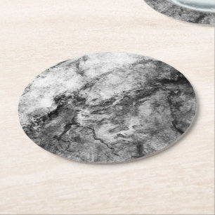Dessous-de-verre Rond En Papier Fumée Flux de marbre noir blanc fini en pierre