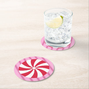 Dessous-de-verre Rond En Papier Fun et Fancy rose Noël Peppermenthe bonbon