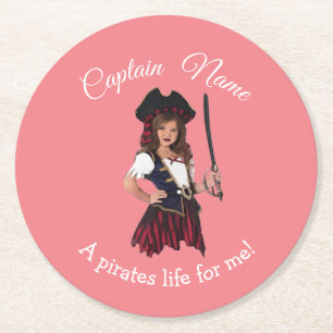 Dessous-de-verre Rond En Papier Fun Rose Girl Pirate