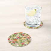 Dessous-de-verre Rond En Papier Fun Tropical Ananas Fruit Floral Feuille Motif (En situation)