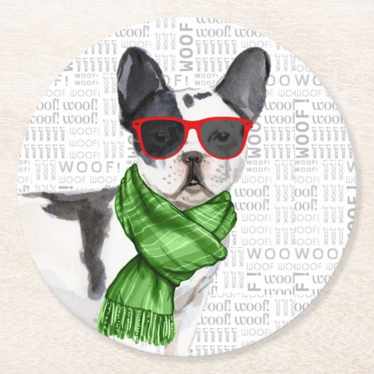 Dessous-de-verre Rond En Papier Funny Christmas Chien Boston Terrier Breed (Devant)