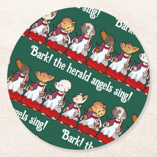 Dessous-de-verre Rond En Papier Funny Dog Choir Bark! Xmas Carol Pun Cartoon (Devant)