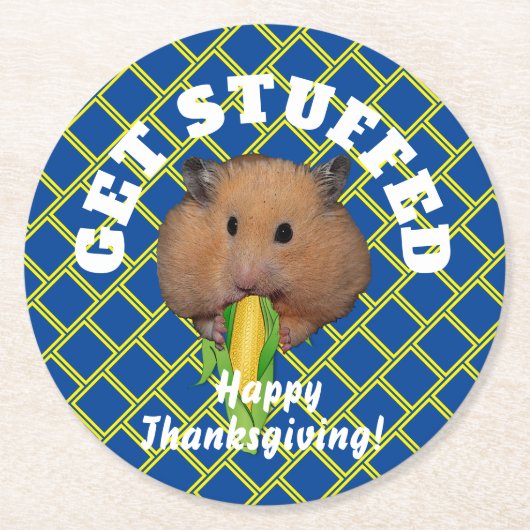 Dessous-de-verre Rond En Papier Funny Hamster Thanksgiving   (Devant)