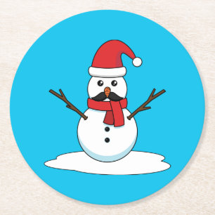 Dessous-de-verre Rond En Papier Funny Snowman avec Moustache et carotte