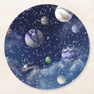 Dessous-de-verre Rond En Papier Galaxie bleue
