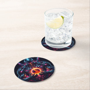 Dessous-de-verre Rond En Papier Gardien Cosmique Cybernétique Abstrait Robot Futur