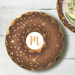 Dessous-de-verre Rond En Papier Gaufre en chocolat pailleté or monogramme gras gla