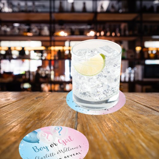 Dessous-de-verre Rond En Papier Genre révéler fête rose bleu garçon fille ballons