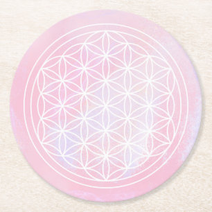 Dessous-de-verre Rond En Papier géométrique sacré, rose, fleur de vie