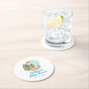 Dessous-de-verre Rond En Papier Giraffe Baby shower Napkin (Garçon animal Safari)