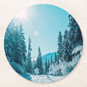 Dessous-de-verre Rond En Papier Glace et neige Réserve naturelle de l'Altaï, Rus