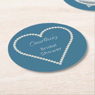 Dessous-de-verre Rond En Papier Glam Bleu Perles Blanches Baby Shower