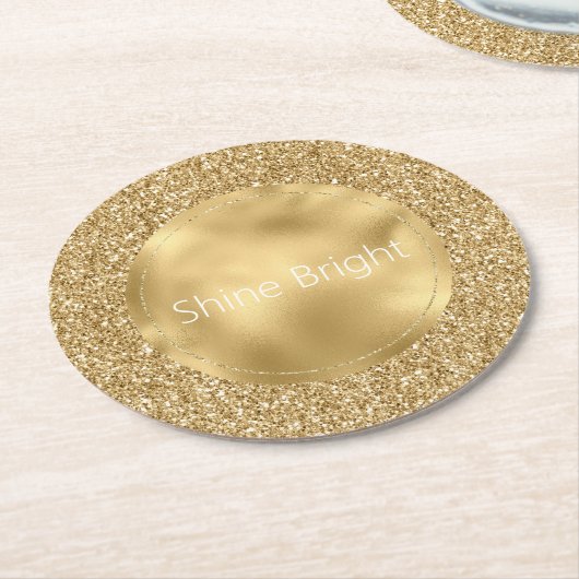 Dessous-de-verre Rond En Papier Glam Gold Glitzy Parties scintillant      (Incliné)