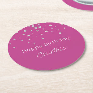 Dessous-de-verre Rond En Papier Glam rose Diamants blancs Anniversaire
