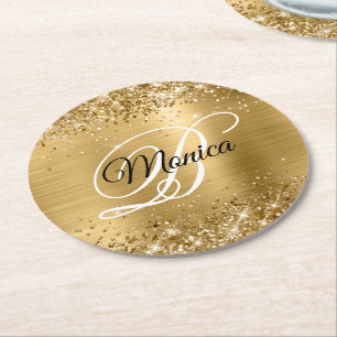 Dessous-de-verre Rond En Papier Glitterie or huile Fancy Monogramme