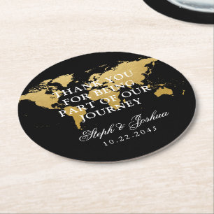 Dessous-de-verre Rond En Papier Gold Black World Carte Merci Mariage Faveur