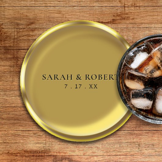 Dessous-de-verre Rond En Papier Gold Coin Élégant Mariage de luxe
