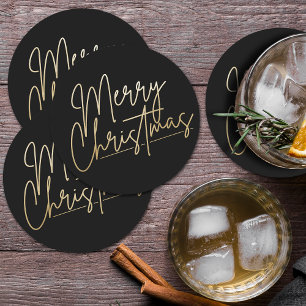 Dessous-de-verre Rond En Papier Gold Joyeux Noël Noir