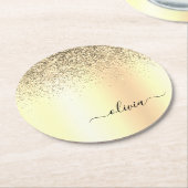 Dessous-de-verre Rond En Papier Gold Parties scintillant Girly Luxe Moderne Monogr (Incliné)