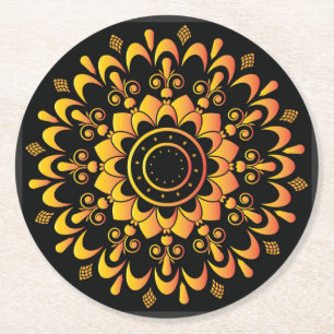 Dessous-de-verre Rond En Papier Golden Unique Mandala Design-95747