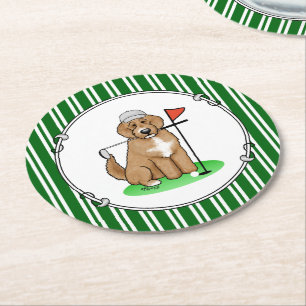 Dessous-de-verre Rond En Papier Goldendoodle Chien Jouer Golf (rouge whmk2) Plaisi