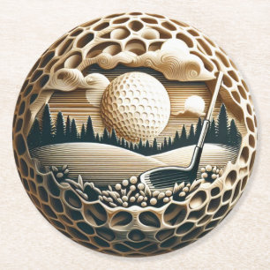 Dessous-de-verre Rond En Papier Golf artistique avec club et bal