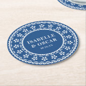 Dessous-de-verre Rond En Papier Gorgeous Ornate Papel Picado Blue Wedding (Incliné)
