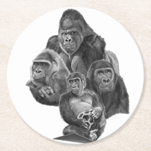 Dessous-de-verre Rond En Papier Gorilla Family coaster. ゴリラ家族のコースター GorillaLife (Devant)