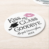 Dessous-de-verre Rond En Papier Graduation Funny KISS MON CLASSE GOODBYE Nom (Incliné)