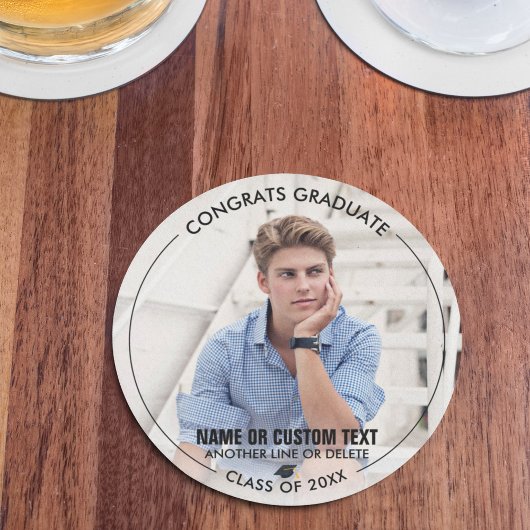 Dessous-de-verre Rond En Papier Graduation Merci photo Classe de 20XX Custom