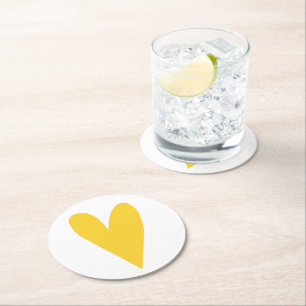 Dessous-de-verre Rond En Papier Grand Coeur jaune