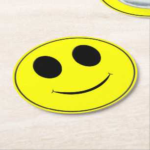 Dessous-de-verre Rond En Papier Grand Jaune Joyeux Papier Visage Coasters de Boiss