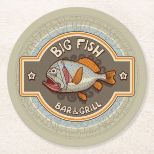 Dessous-de-verre Rond En Papier Grande affiche de bar et grill de poissons